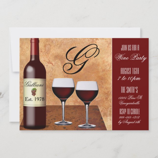Custom Wine Party Invitations (Front)