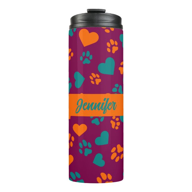 Custom Wine Purple Paw Print Tumbler  (Front)