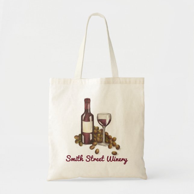 Custom Winery Red Wine Shop Glass Grapes Tote Bag (Front)