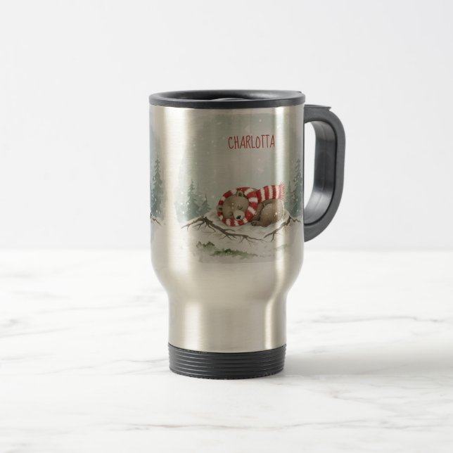 Custom Winter Bear Mug – Sleeping Animal Design (Front Right)