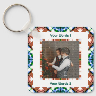 Custom Winter Brown Green Christmas Photo Text Key Ring