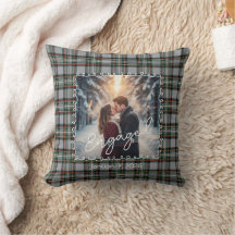 Custom Winter Engagement Photo Pillow with Tartan 