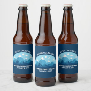 Custom Winter Family Reunion Party Snowy Mountain Beer Bottle Label