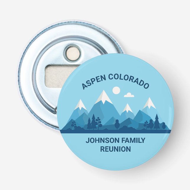 Custom Winter Family Reunion Party Snowy Mountain Bottle Opener (Front)
