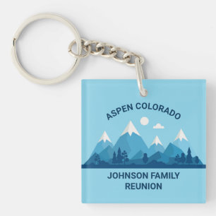 Custom Winter Family Reunion Party Snowy Mountain Key Ring