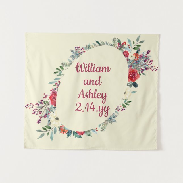 Custom Winter Floral Backdrop Wedding Photo Booth Tapestry (Front (Horizontal))