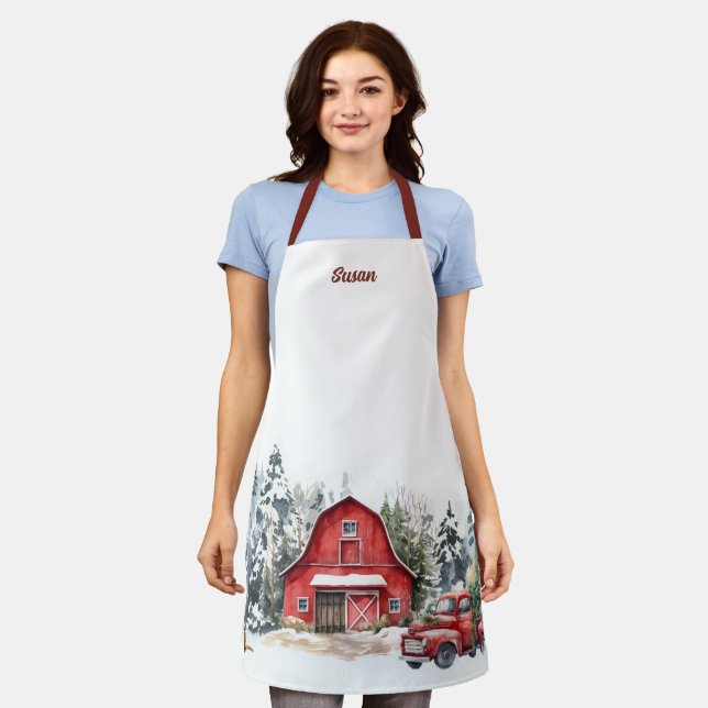 Custom Winter Forest Christmas Apron (Worn)