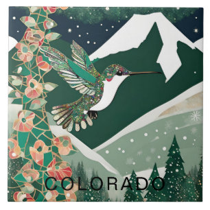 Custom Winter Forest Green Hummingbird Tile
