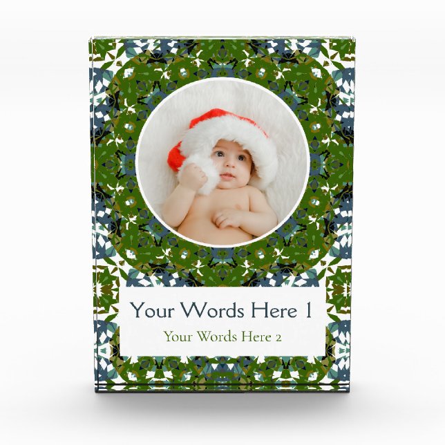 Custom Winter Green Grey Christmas Decor Gift Photo Block (Front)