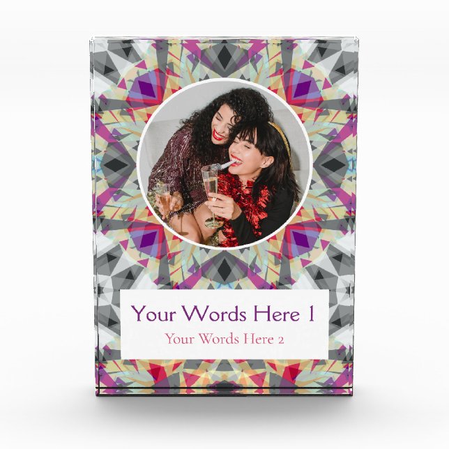 Custom Winter Grey Red Purple Star Christmas Gift Photo Block (Front)