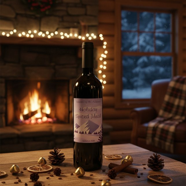 Custom Winter Mountain Holiday Spiced Mead Bottle  Wine Label (Creator Uploaded)