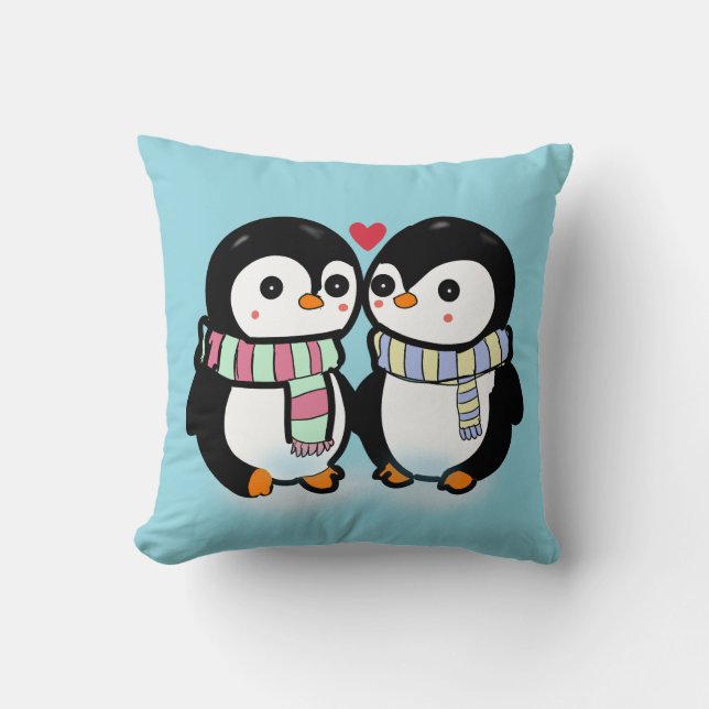 Custom Winter Penguin Love Cushion (Front)