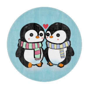 Custom Winter Penguin Love Cutting Board