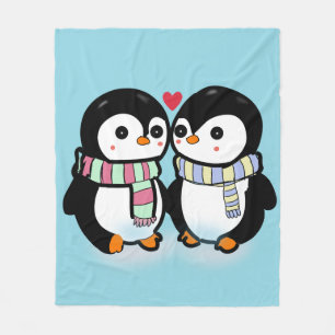 Custom Winter Penguin Love Fleece Blanket