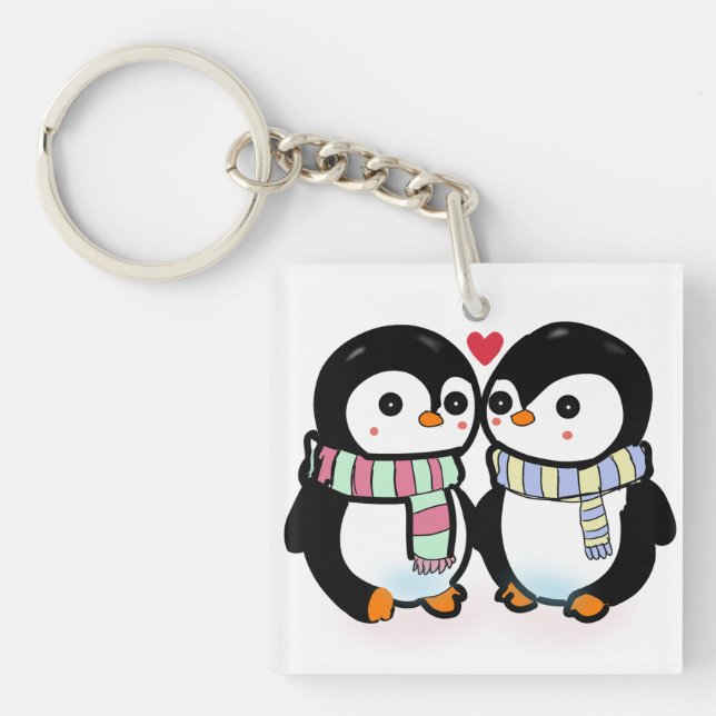 Custom Winter Penguin Love Key Ring (Front)