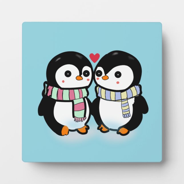 Custom Winter Penguin Love Plaque (Front)