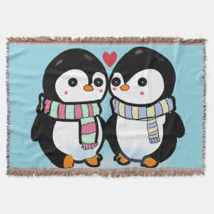 Custom Winter Penguin Love Throw Blanket