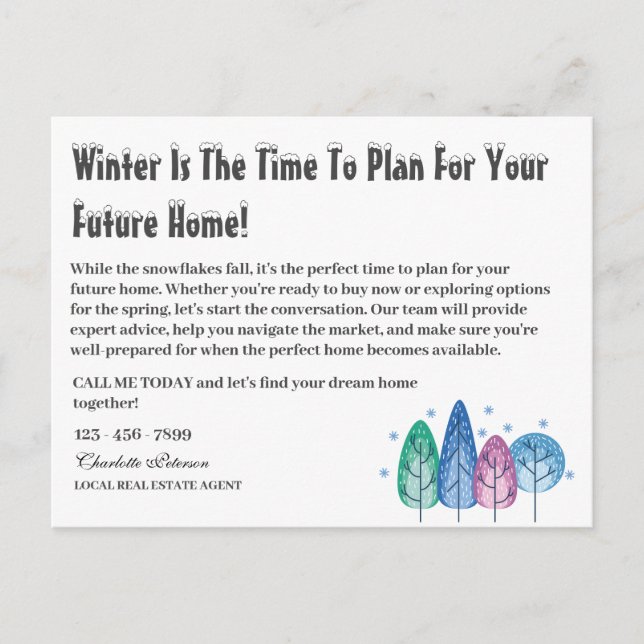 Custom Winter Seasonal Real Estate Marketing Postcard (Front)
