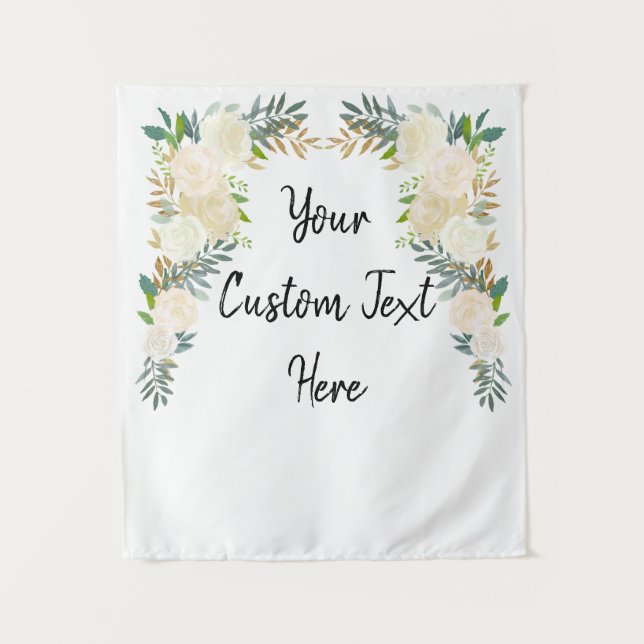 Custom Winter Wedding Greenery Photo Booth Prop Tapestry (Front)