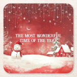 Custom Winter Wonderland Scene Christmas Snowman Square Paper Coaster<br><div class="desc">A Cute Christmas design. Customise this to your liking!</div>