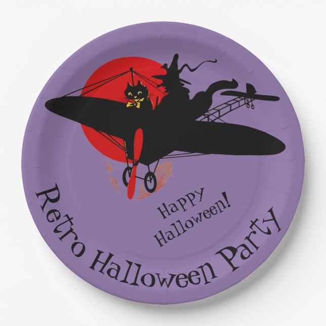 Custom Witch in Aeroplane Purple Paper Plates (Front)