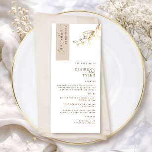 Custom with Guest Name Beige and Gold Wedding Menu
