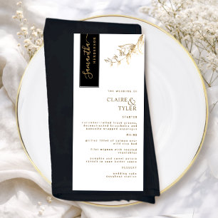 Custom with Guest Name Black and Gold Wedding Menu