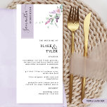 Custom with Guest Name, Lavender Floral Wedding Menu<br><div class="desc">Why spend in place cards and menu cards when you can have an elegant All-in-one elegant Menu personalised with each guest's name? Contemporary, simple, and stylish design with beautiful modern handwritten calligraphy details and delicate floral with dusty purple, mauve, lilac, and lavender blooms. The stripe on the top left corner...</div>