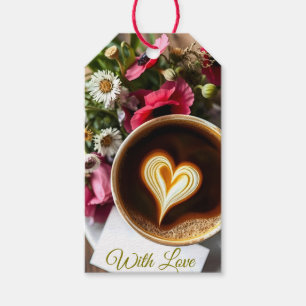 Custom "With Love"  Cup of Coffee & Red Poppies  Gift Tags