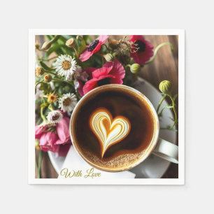 Custom "With Love" Cup of Coffee & Red Poppies Napkin