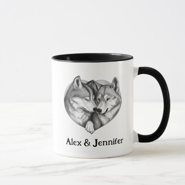 Custom Wolf Couple Names Personalised Mug (Right)