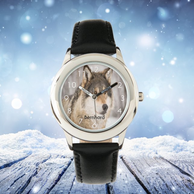 Custom wolf face head wildlife winter forest name watch (Creator Uploaded)