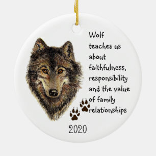 Custom Wolf Totem Animal Guide Watercolor Nature Ceramic Tree Decoration