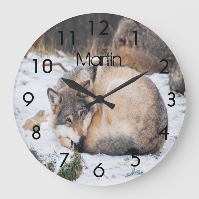 Custom wolves sleeping on snow large clock (Front)