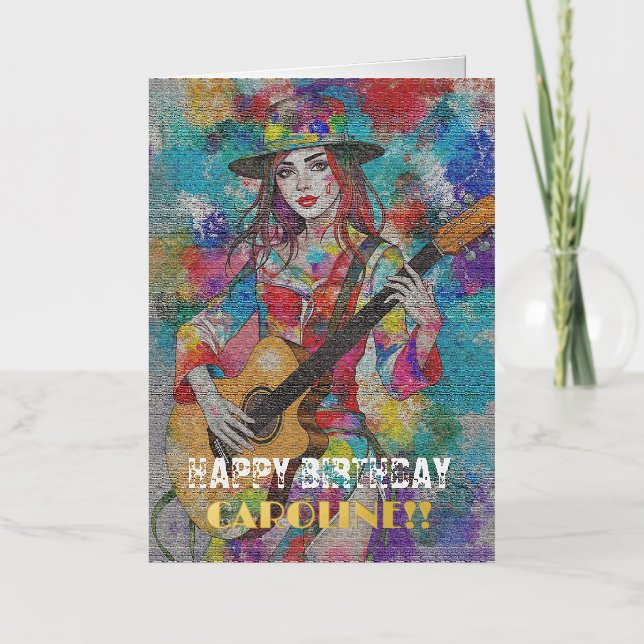 Custom Woman Guitarist Abstract Art Inspirational Foil Greeting Card (Front)