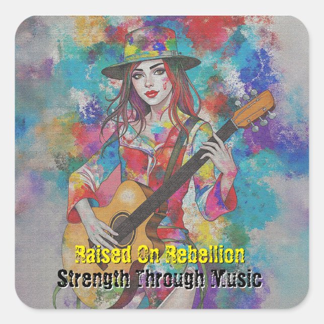Custom Woman Guitarist Abstract Art Inspirational Square Sticker (Front)