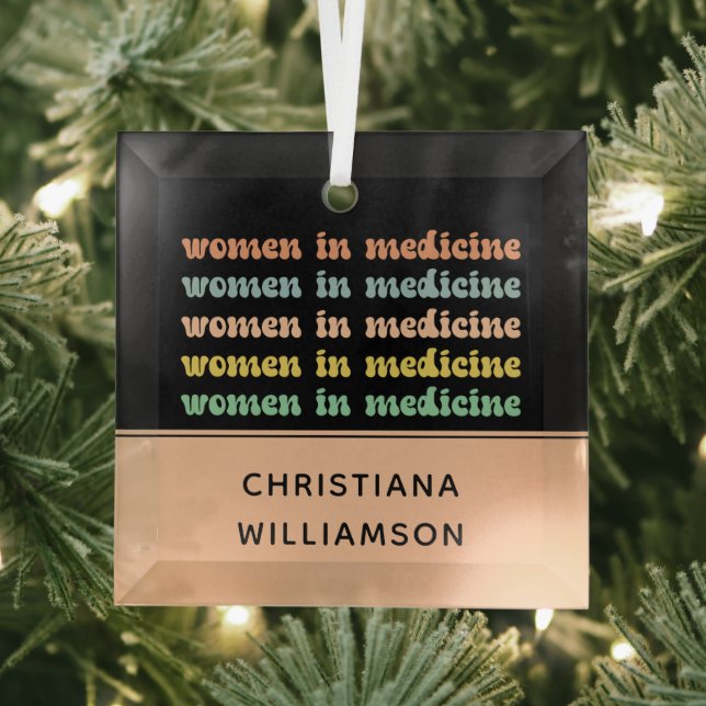 Custom Women in Medicine Retro Future Nurse Glass Tree Decoration (Insitu)