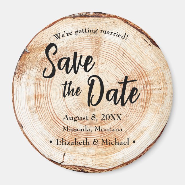 Custom Wood Bark Disc Rustic Wedding  Magnet (Front)