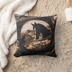 Custom Wood Carving of Horse and Barn Cushion