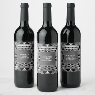 Custom Wood Modern Masculine Grey Birthday Wine Label