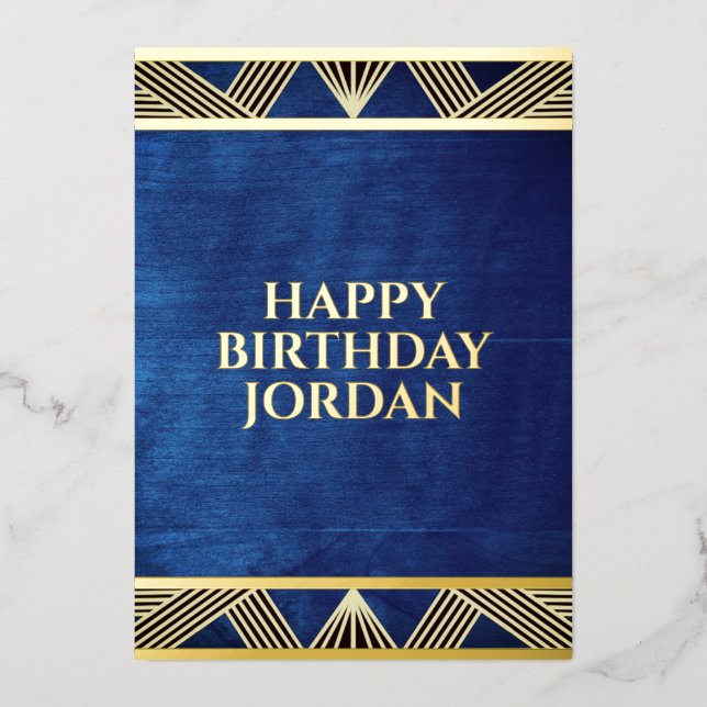 Custom Wood Modern Navy Blue Masculine Birthday (Front)