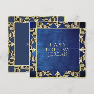 Custom Wood Modern Navy Blue Masculine Birthday Holiday Card