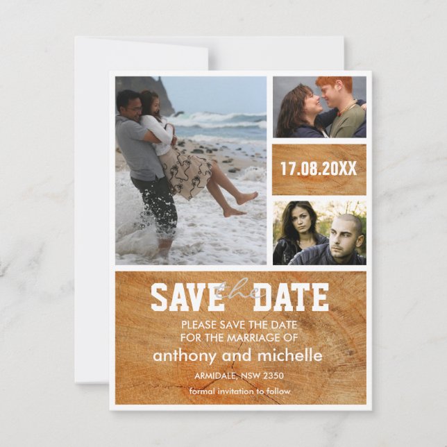 Custom wood photo block wedding save the date (Front)