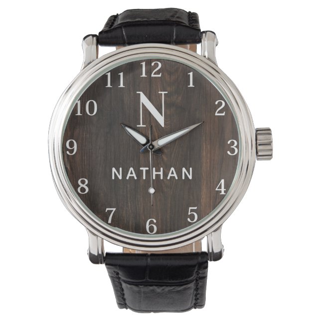 Custom Wood Texture Name  Monogram Watch (Front)