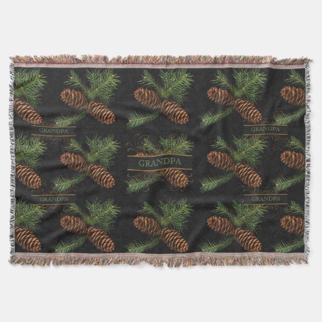 Custom Woodland Pine Cone Theme Throw Blanket (Front)