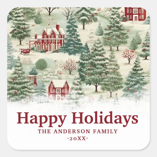 Custom Woodland Rustic Cute Country Christmas Square Sticker (Front)