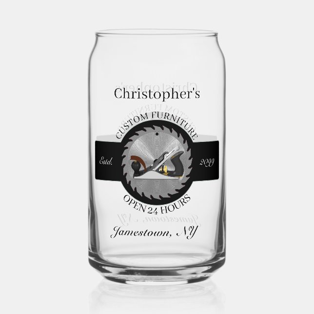Custom Woodwork Saw Blade Plane Drinkware Beer Can Glass (Front)