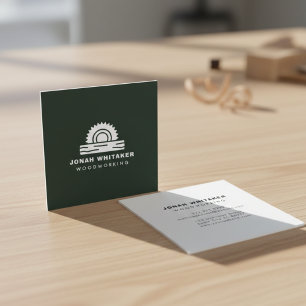 Custom Woodworker Dark Forest Green Square Business Card