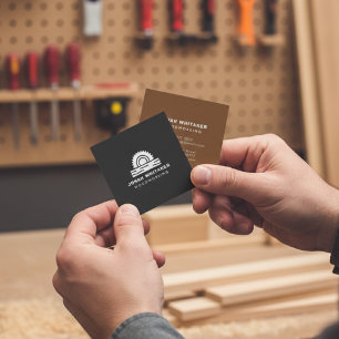 Custom Woodworking Charcoal and Wood Brown  Square Business Card