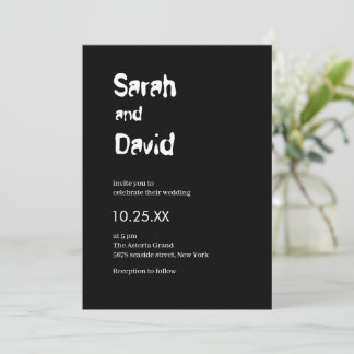 custom word only black and white wedding invitation